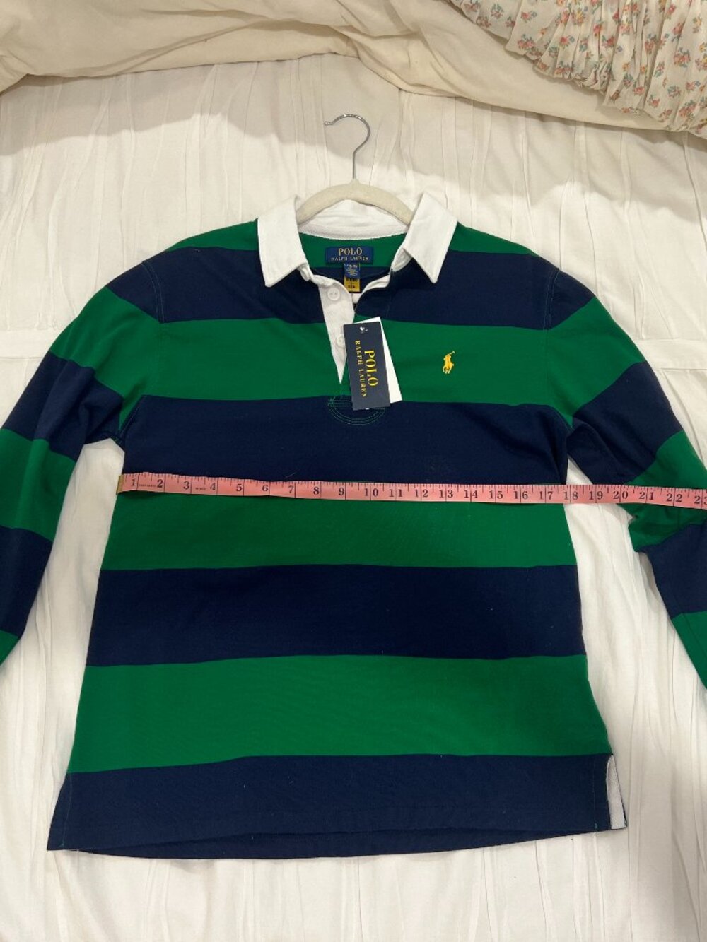 Polo Ralph Lauren Green & Navy Striped Rugby Polo Shirt (new with tags)